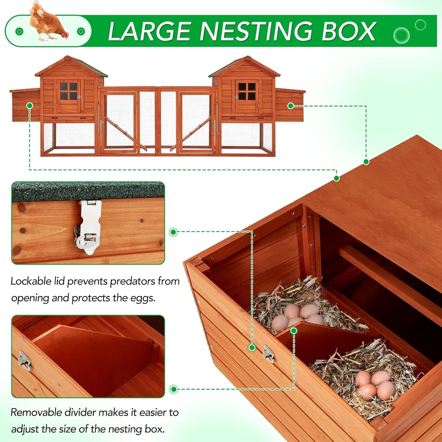 AECOJOY 144'' Grand Poulailler avec Enclos Clapier en Bois Cage à Volaille Maison