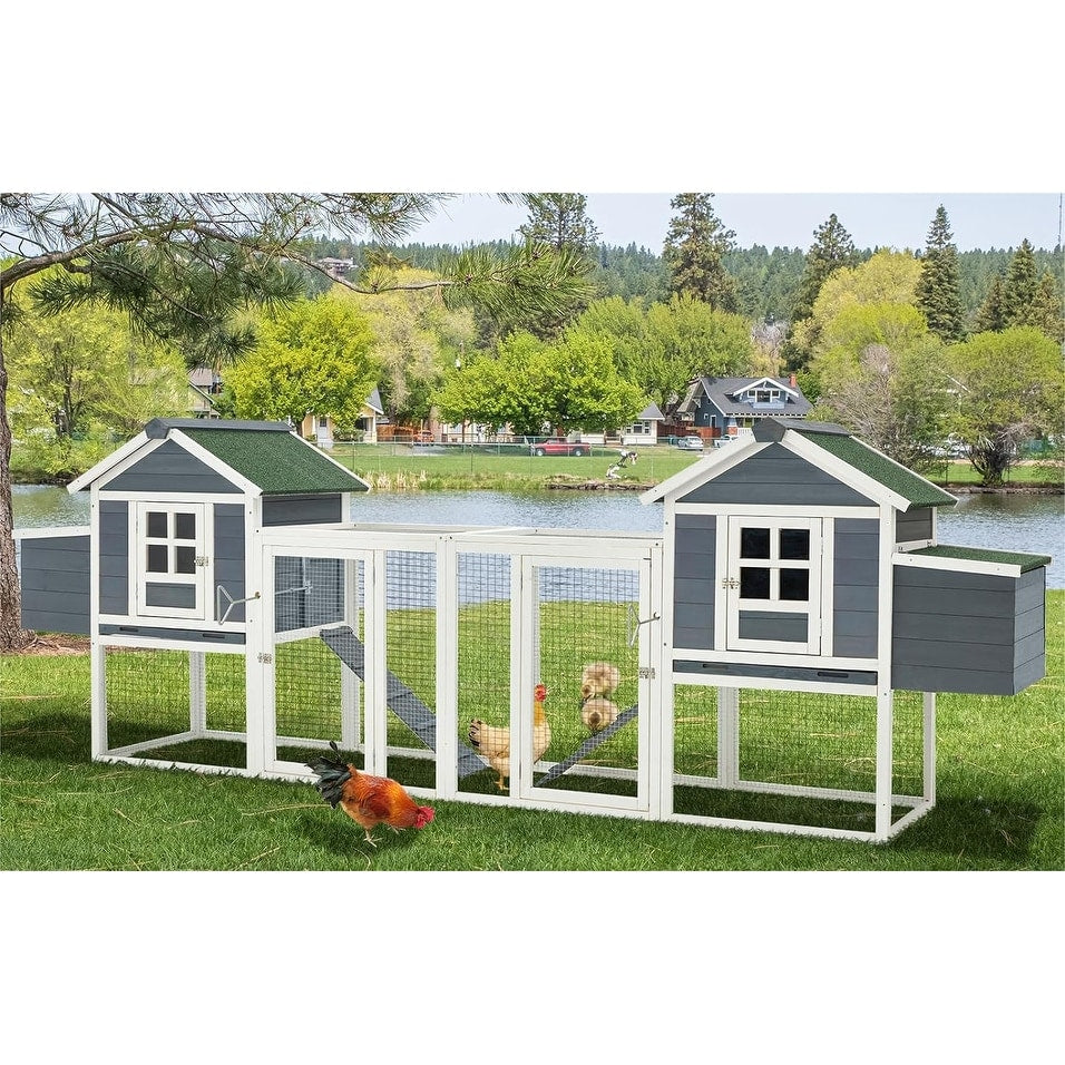 AECOJOY 144'' Grand Poulailler avec Enclos Clapier en Bois Cage à Volaille Maison