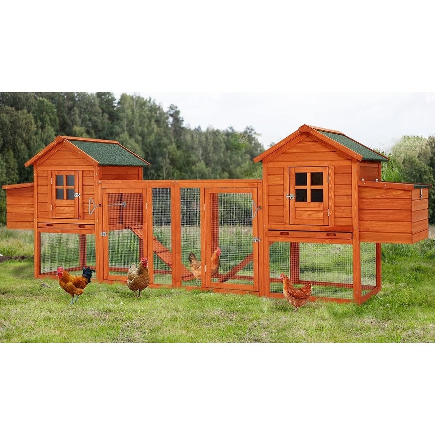 AECOJOY 144'' Grand Poulailler avec Enclos Clapier en Bois Cage à Volaille Maison