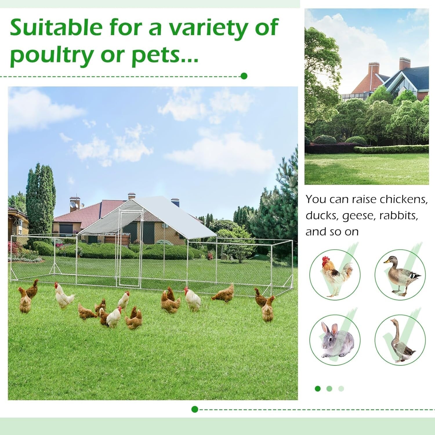 AECOJOY Grand poulailler en métal avec cage à poulets en métal