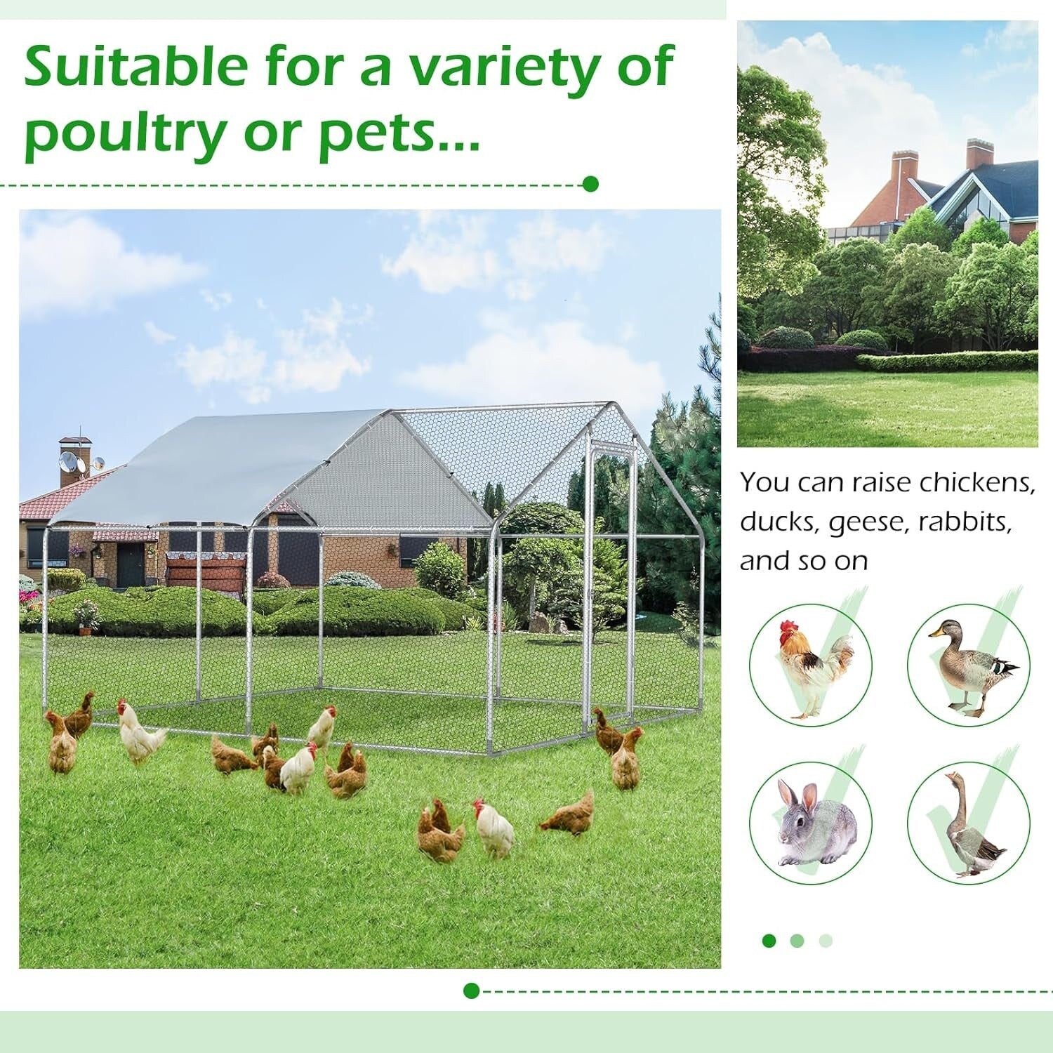 AECOJOY Grand poulailler en métal avec cage à poulets en métal