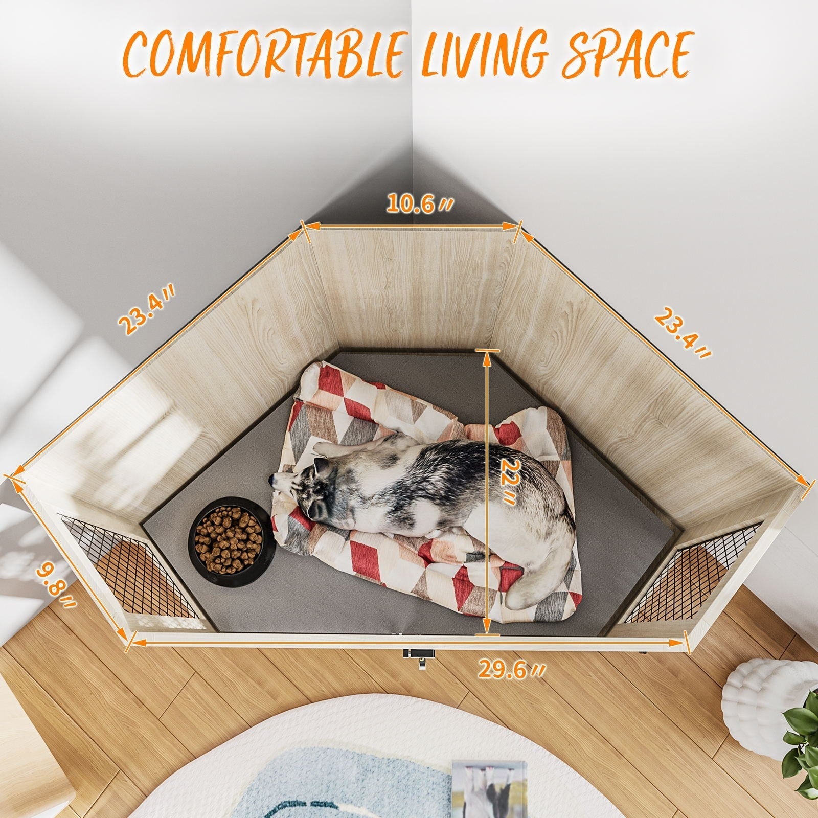 Niche d'angle pour chien Bossin, niche en bois de 44/52 pouces avec filet, niche décorative en bois pour chien, idéale pour l'intérieur