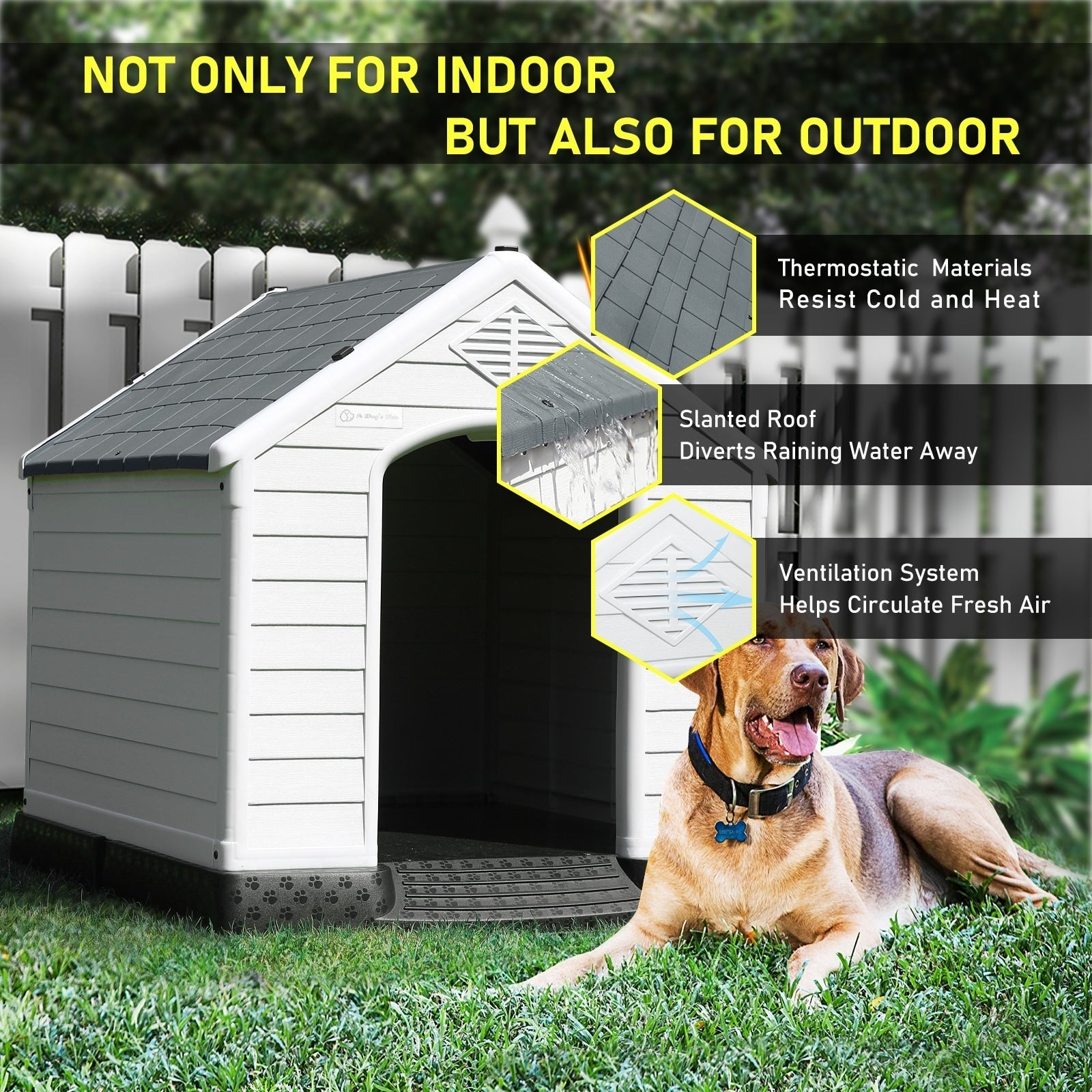 Niche en plastique Bossin pour chiens de petite et grande taille, niche isolée pour l'intérieur et l'extérieur, abri pour chiots avec plancher surélevé