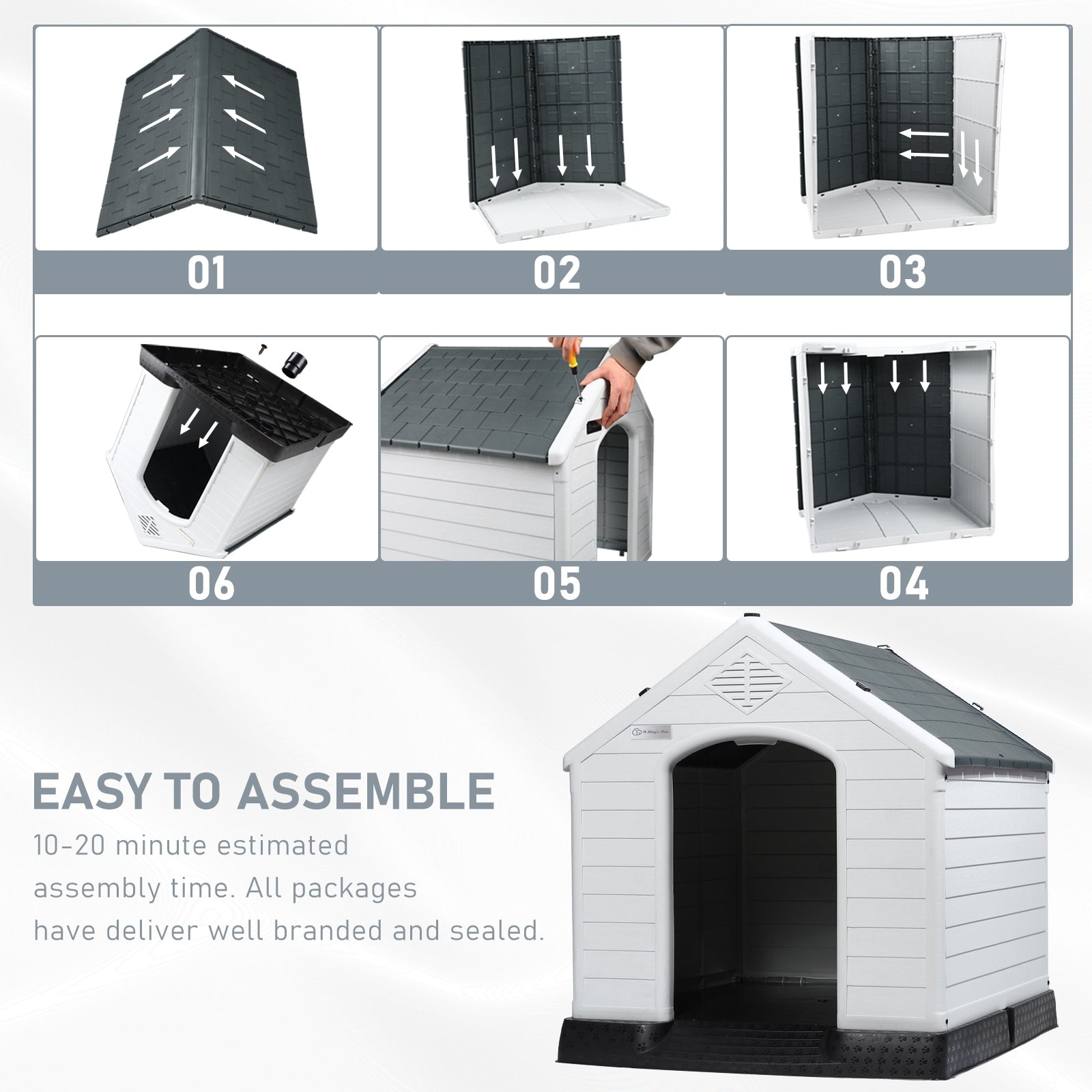Niche en plastique Bossin pour chiens de petite et grande taille, niche isolée pour l'intérieur et l'extérieur, abri pour chiots avec plancher surélevé