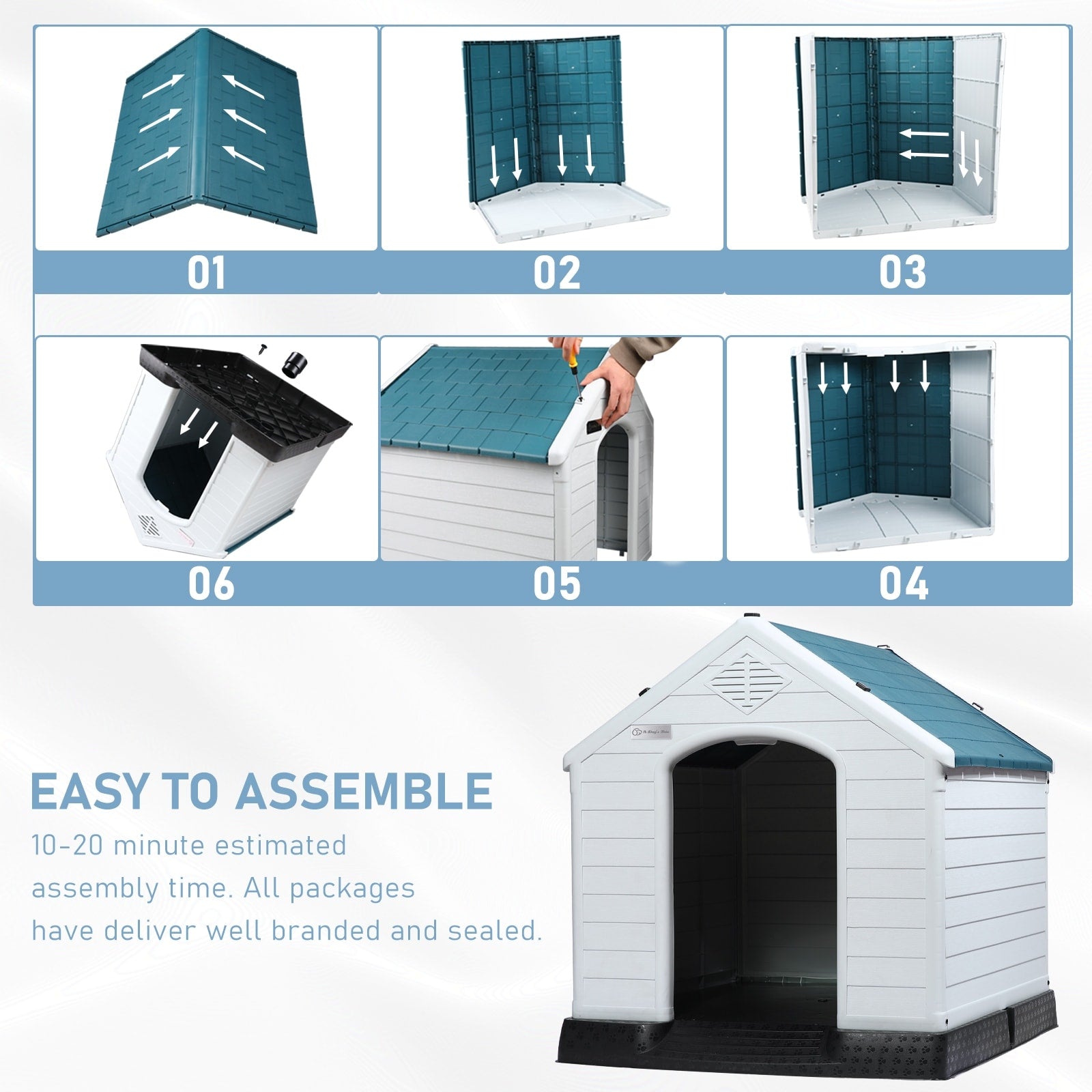Niche en plastique Bossin pour chiens de petite et grande taille, niche isolée pour l'intérieur et l'extérieur, abri pour chiots avec plancher surélevé