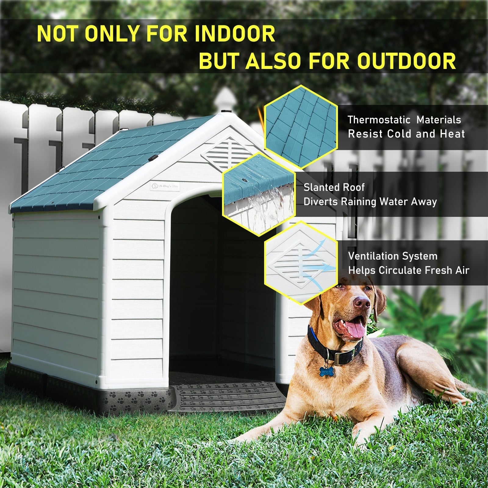 Niche en plastique Bossin pour chiens de petite et grande taille, niche isolée pour l'intérieur et l'extérieur, abri pour chiots avec plancher surélevé