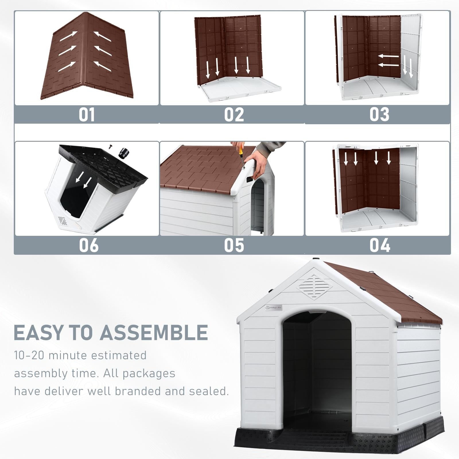 Niche en plastique Bossin pour chiens de petite et grande taille, niche isolée pour l'intérieur et l'extérieur, abri pour chiots avec plancher surélevé
