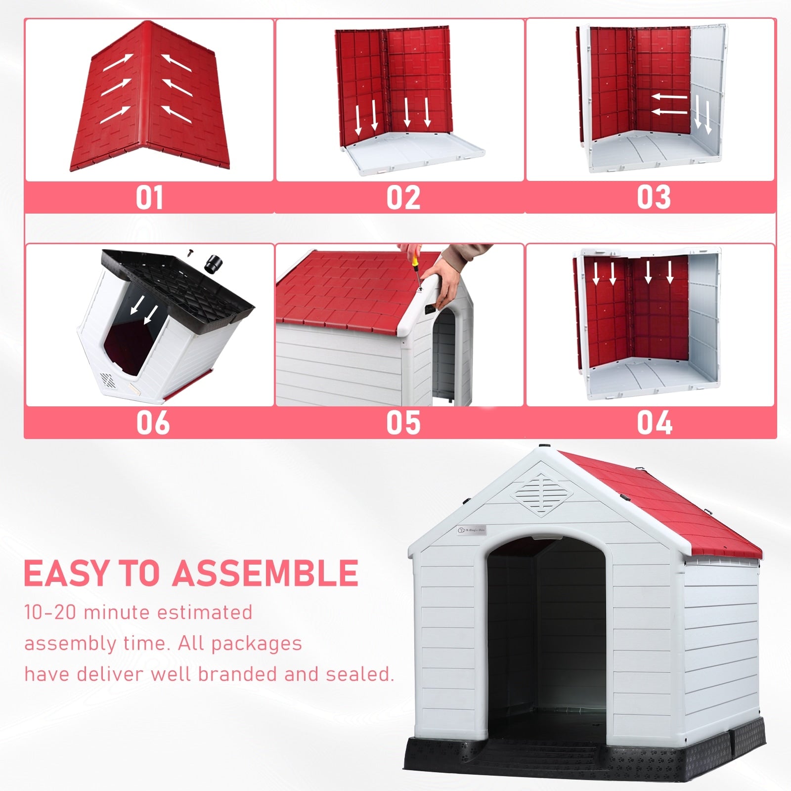 Niche en plastique Bossin pour chiens de petite et grande taille, niche isolée pour l'intérieur et l'extérieur, abri pour chiots avec plancher surélevé