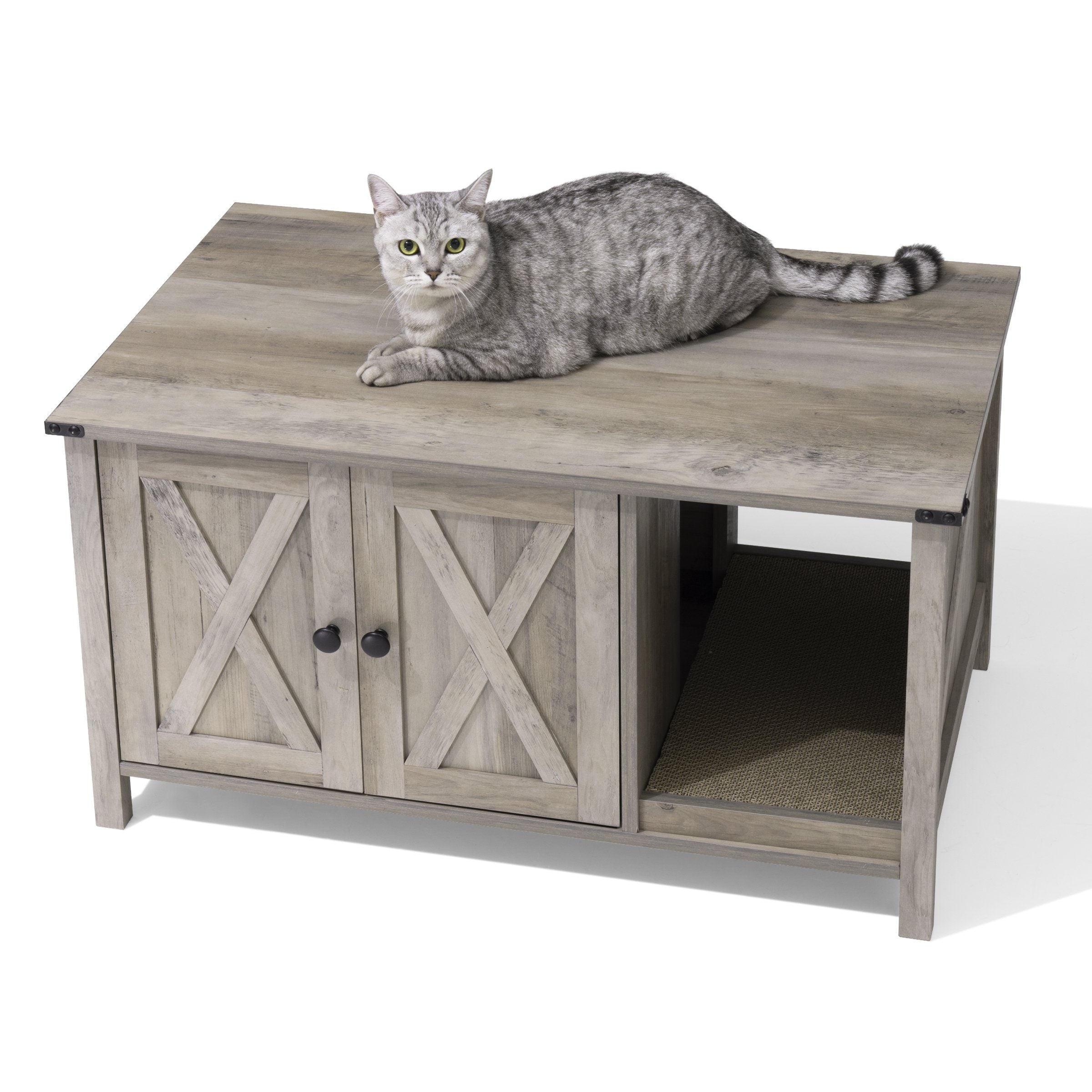 Enceinte de bac à litière pour chat, meuble de toilette en bois caché avec griffoir