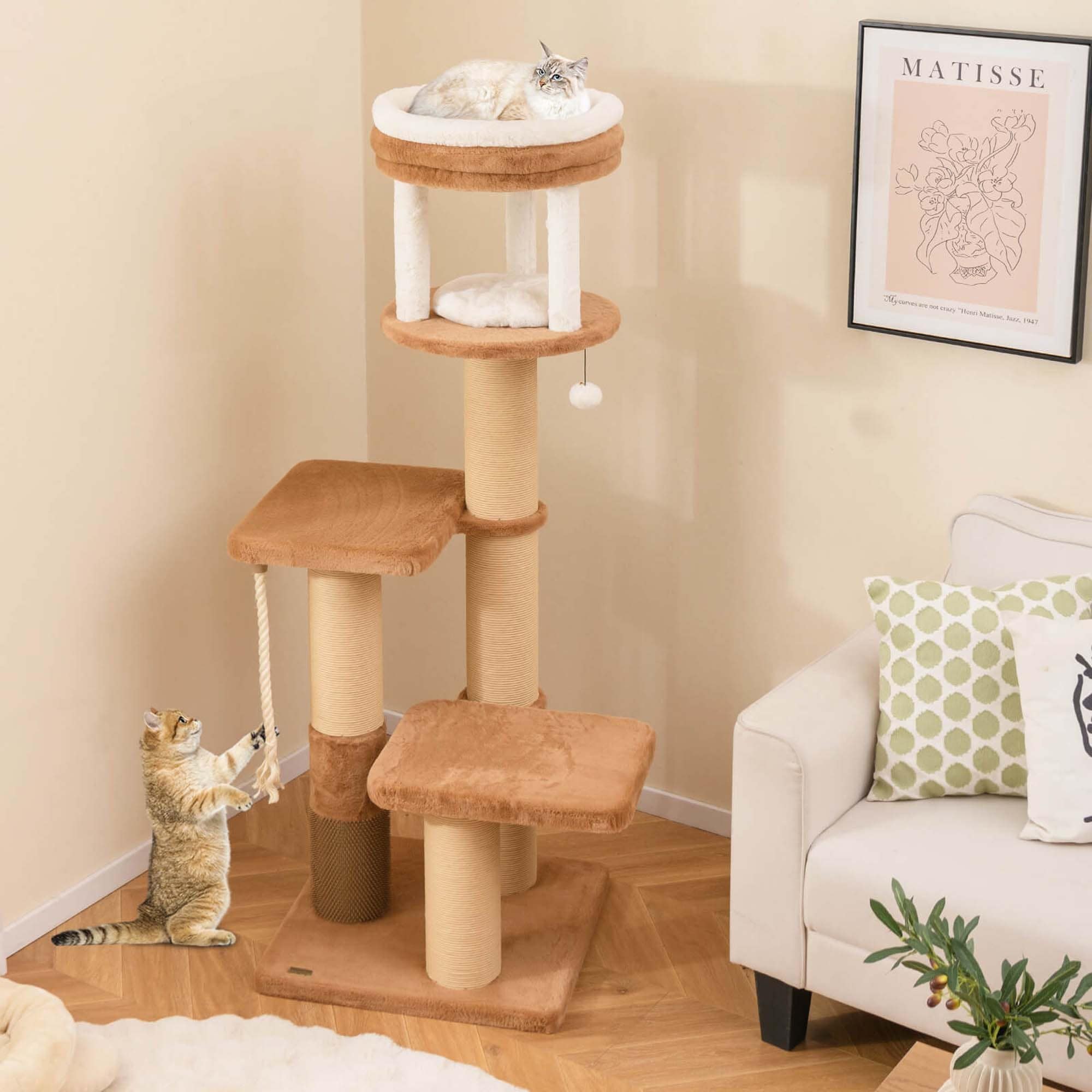 Arbre à chat Costway 65 pouces haut pour intérieur avec perchoir rembourré autonettoyant - Voir les détails