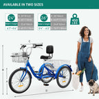 Tricycle adulte 26 pouces, 3 roues, 7 vitesses
