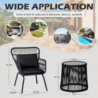 Ensemble de bistrot d'extérieur 3 pièces en osier, mobilier de jardin en rotin toutes saisons, chaises de patio avec coussins