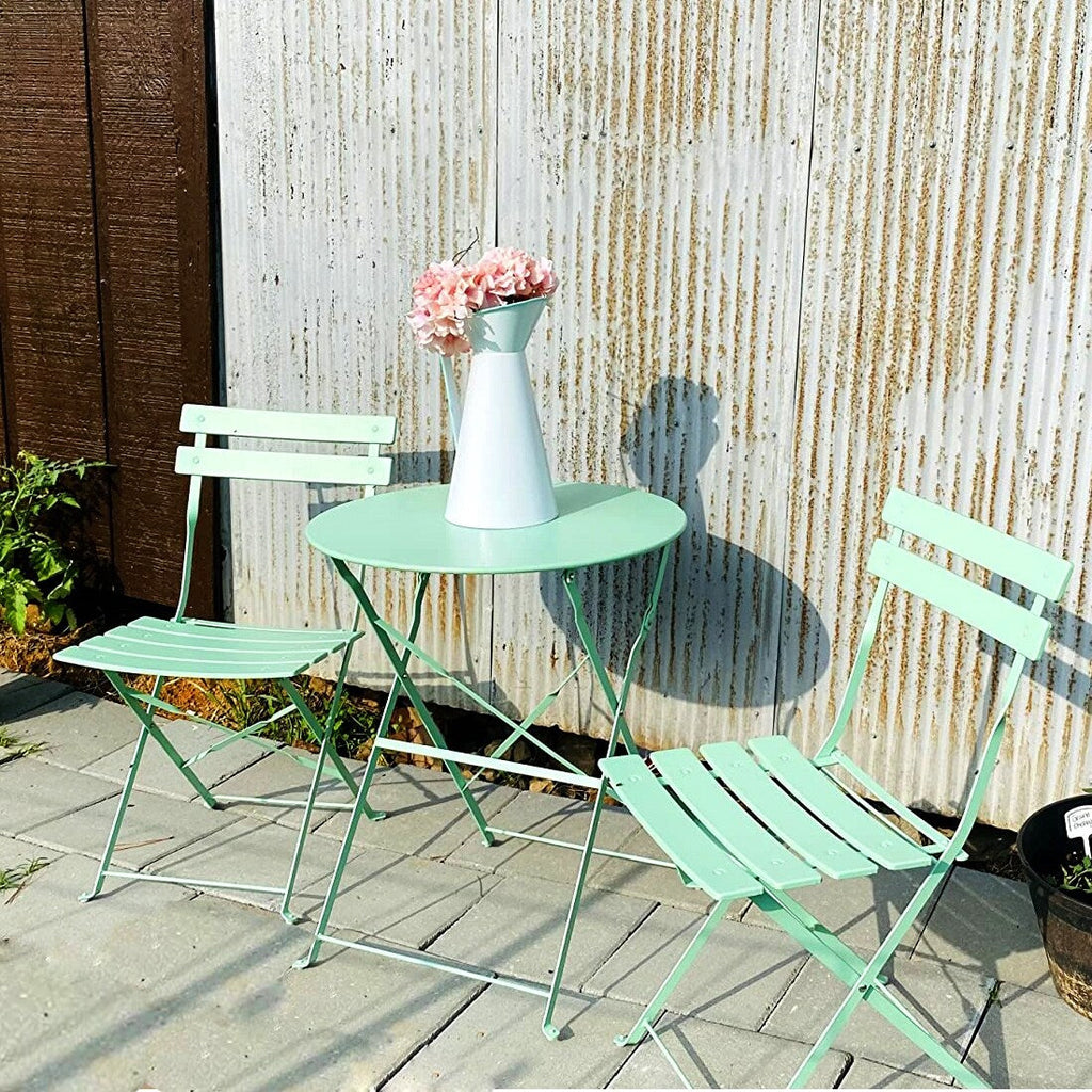 Ensemble bistrot pliant en métal 3 pièces, résistant aux intempéries, pour l'extérieur et l'intérieur, idéal pour la terrasse, la cour et le jardin.