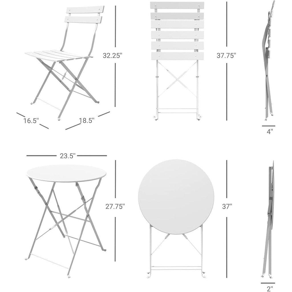 Ensemble bistrot pliant en métal 3 pièces, résistant aux intempéries, pour l'extérieur et l'intérieur, idéal pour la terrasse, la cour et le jardin.