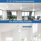 Ventilateur de plafond à LED intégré 48 et 52 pouces avec lumière et télécommande, moteur CC réversible