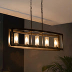 Lustre rectangulaire en verre vintage à 5 lumières pour îlot de cuisine industriel moderne du milieu du siècle