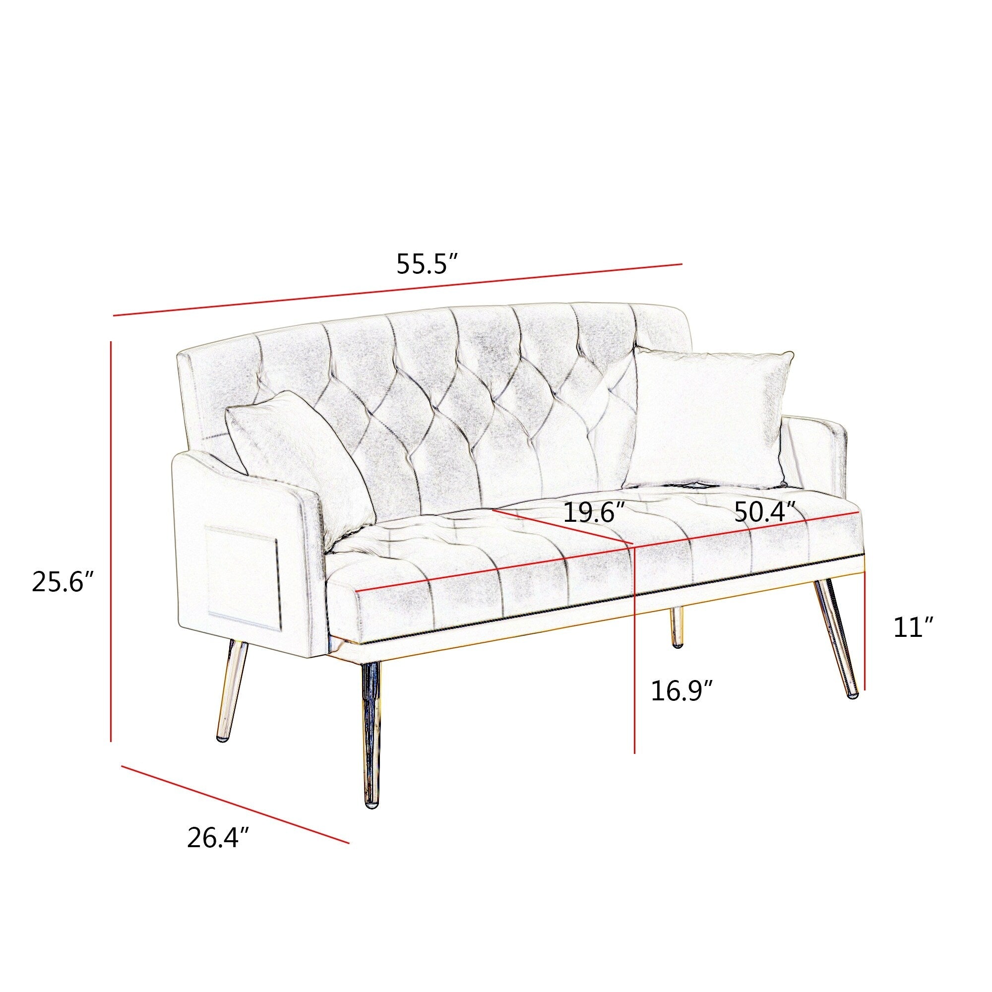 Canapé 2 places en velours 55,5 avec 2 coussins, design contemporain et montage facile