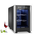 Réfrigérateur à vin 6 bouteilles (8-18 °C), mini-refroidisseur à boissons autonome pour l'été, refroidisseur à vin avec contrôle de la température