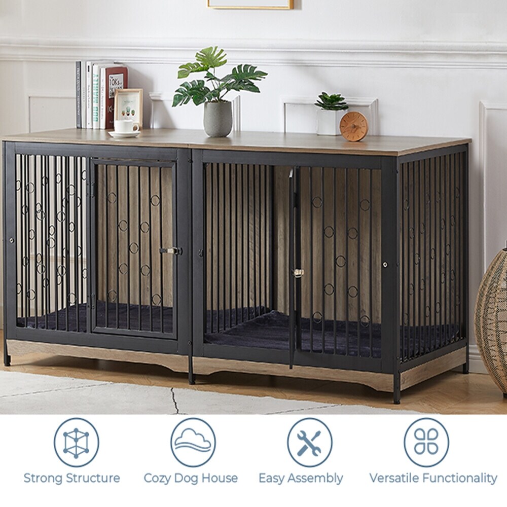 Meuble pour cage à chien de 70,86 pouces, meuble TV pour grandes races avec coussin et chambres doubles (sans coussin)
