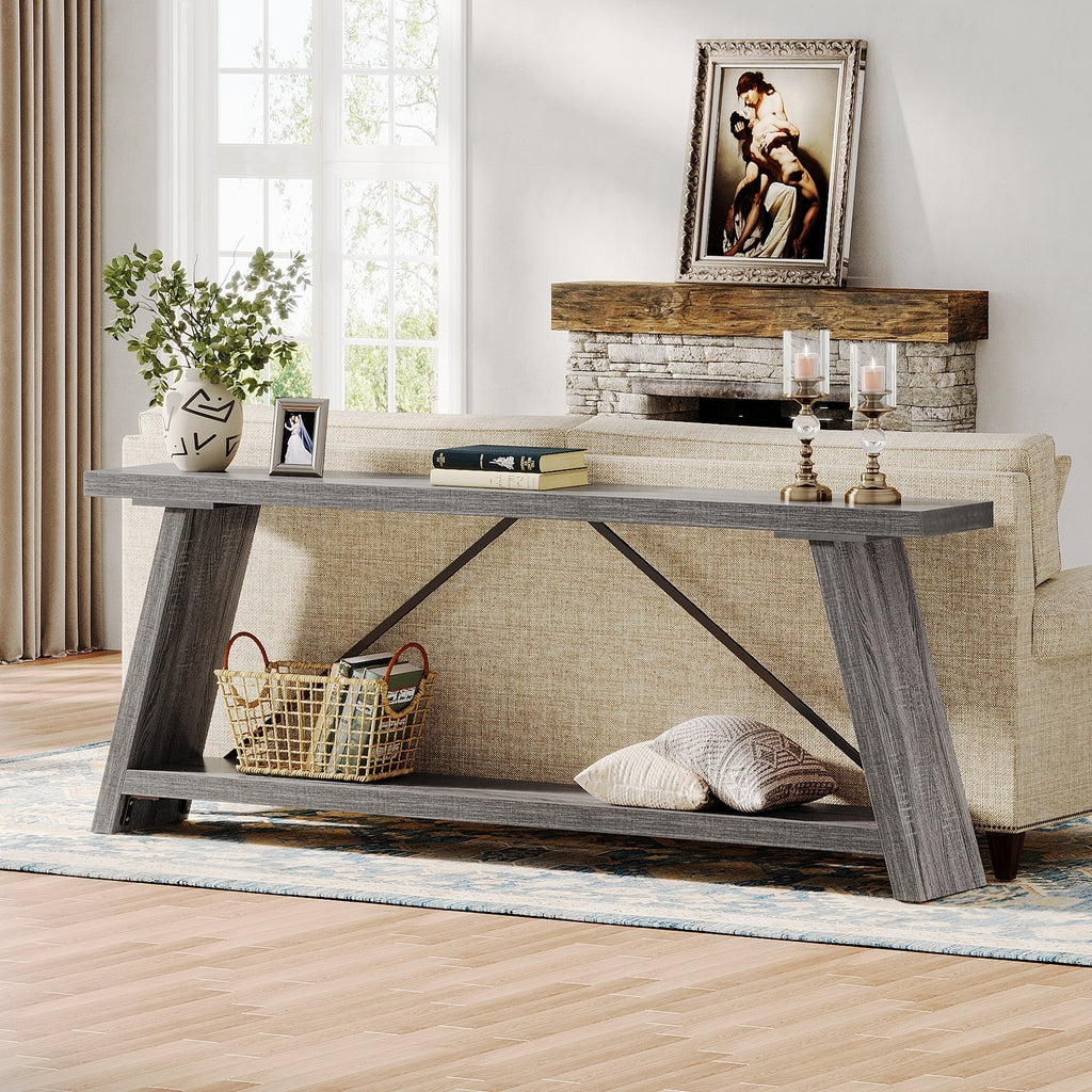 Console de canapé en bois rustique de 70,9 pouces de long avec étagère de rangement