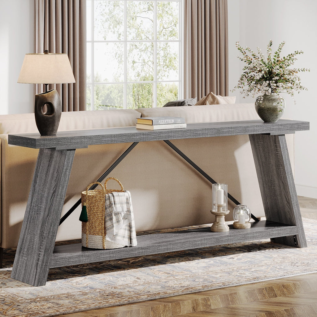 Console de canapé en bois rustique de 70,9 pouces de long avec étagère de rangement