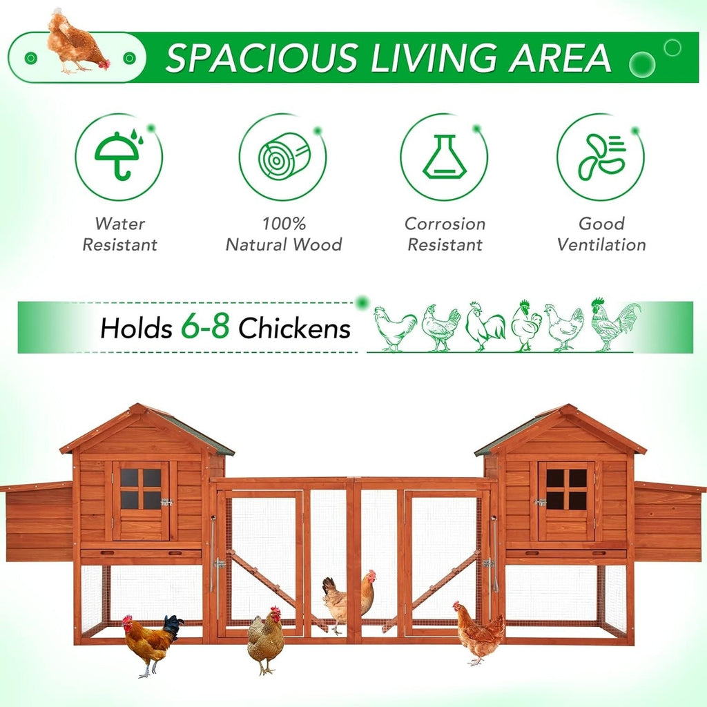 AECOJOY 144'' Grand Poulailler avec Enclos Clapier en Bois Cage à Volaille Maison