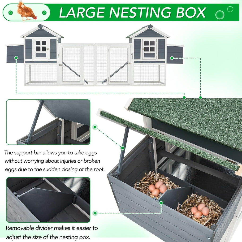 AECOJOY 144'' Grand Poulailler avec Enclos Clapier en Bois Cage à Volaille Maison