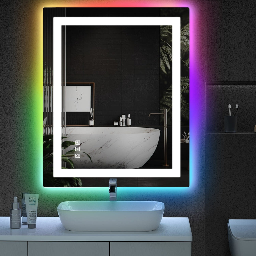 Miroir de salle de bain antibuée rétroéclairé RVB et à éclairage frontal LED
