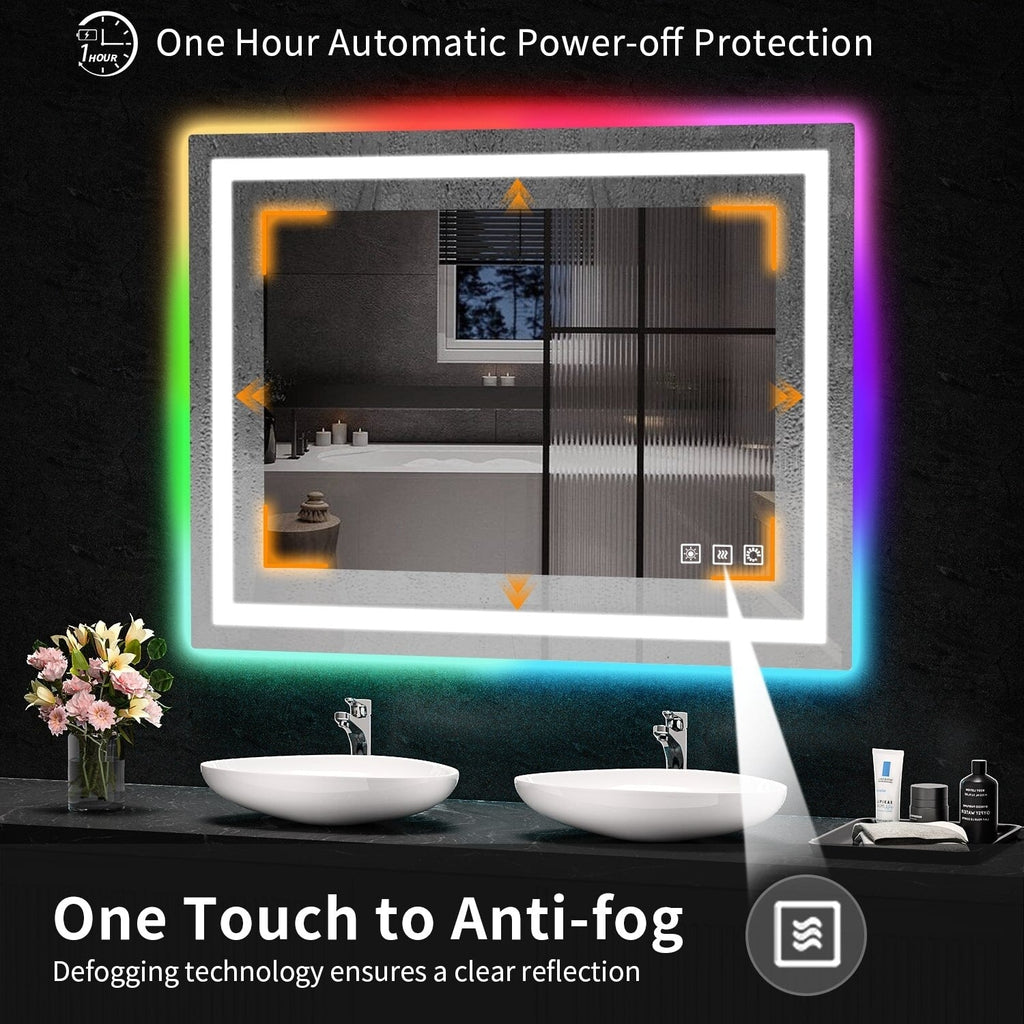 Miroir de salle de bain antibuée rétroéclairé RVB et à éclairage frontal LED