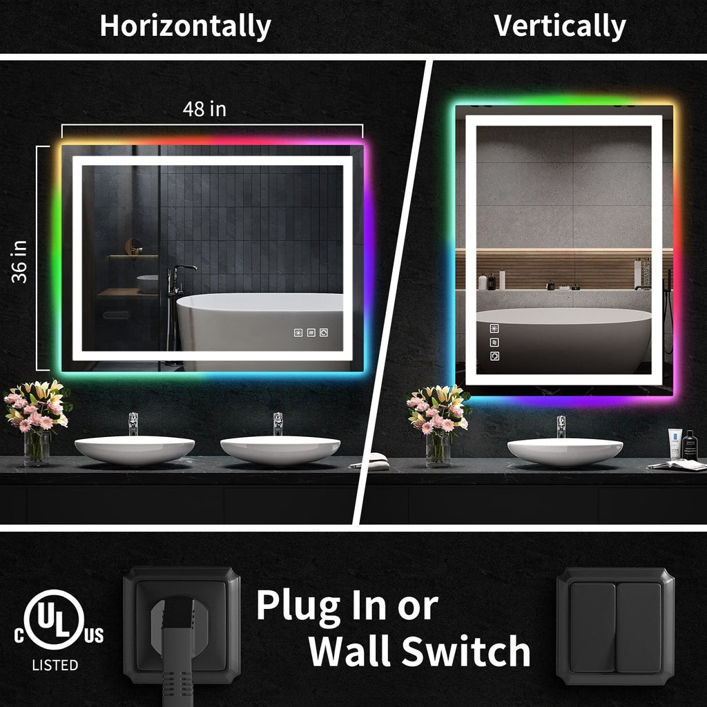 Miroir de salle de bain antibuée rétroéclairé RVB et à éclairage frontal LED