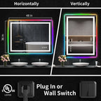 Miroir de salle de bain antibuée rétroéclairé RVB et à éclairage frontal LED