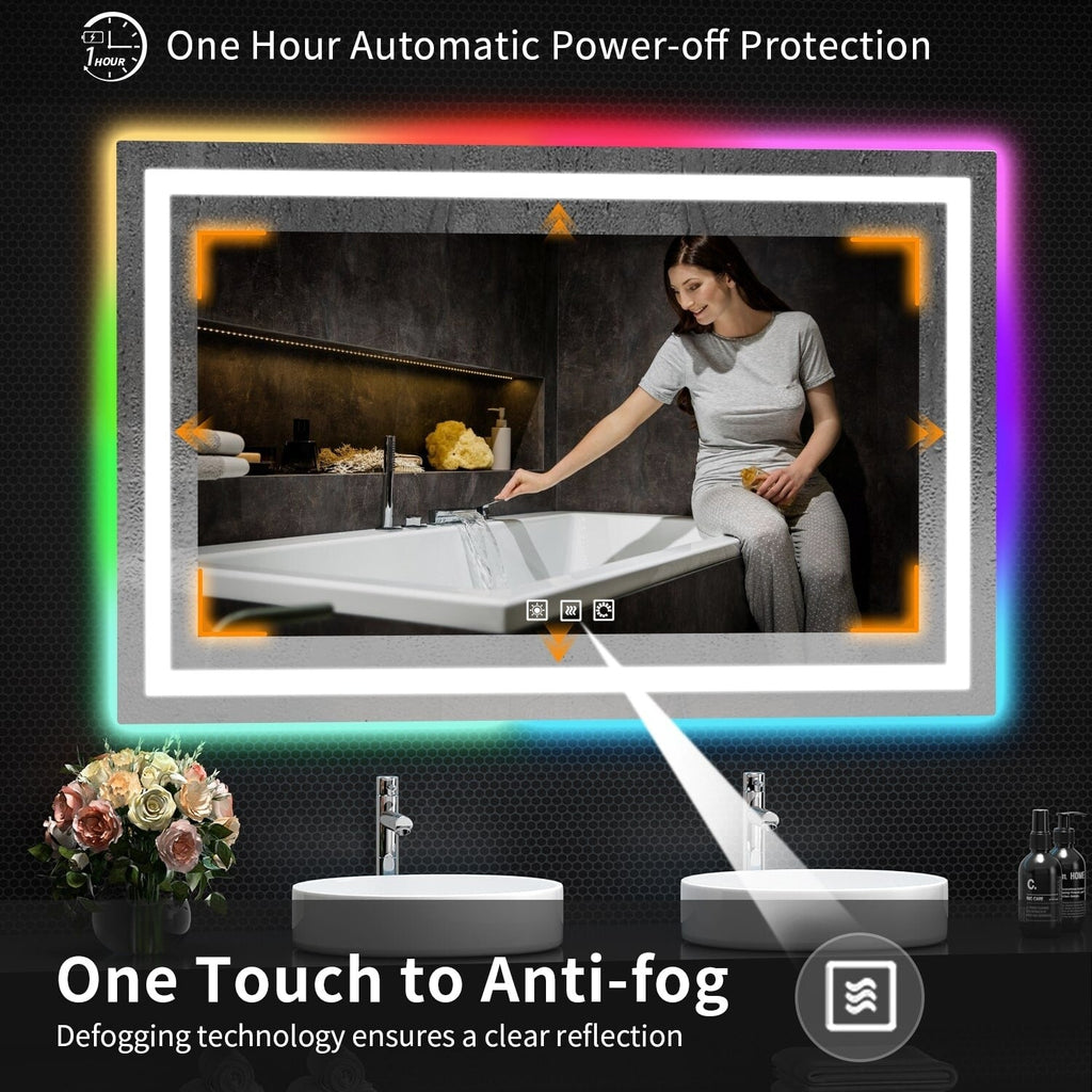 Miroir de salle de bain antibuée rétroéclairé RVB et à éclairage frontal LED