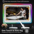 Miroir de salle de bain antibuée rétroéclairé RVB et à éclairage frontal LED