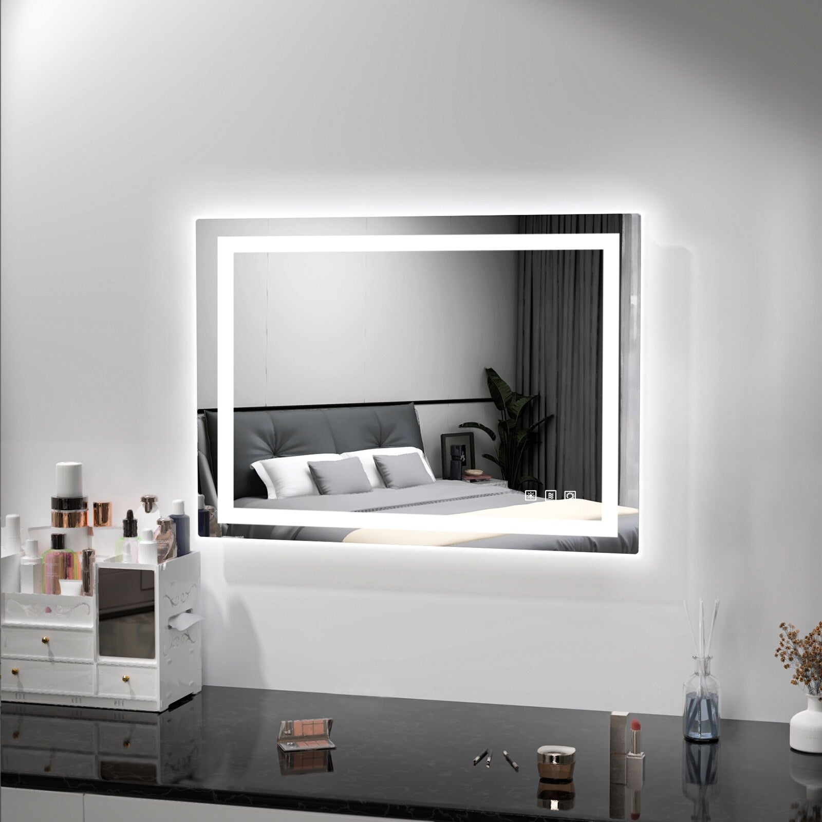 Miroir de salle de bain antibuée rétroéclairé RVB et à éclairage frontal LED