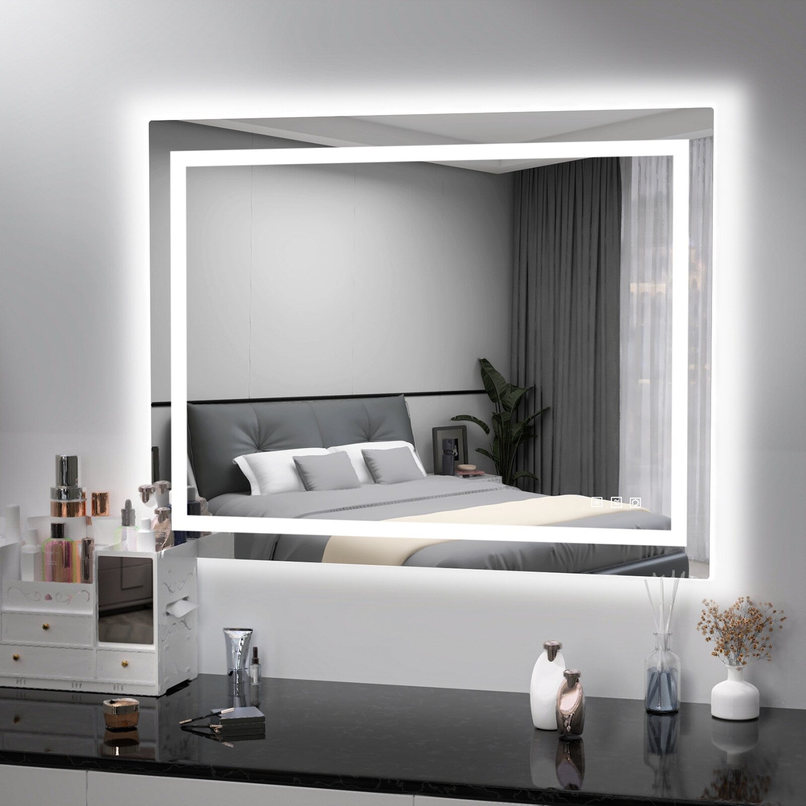 Miroir de salle de bain antibuée rétroéclairé RVB et à éclairage frontal LED