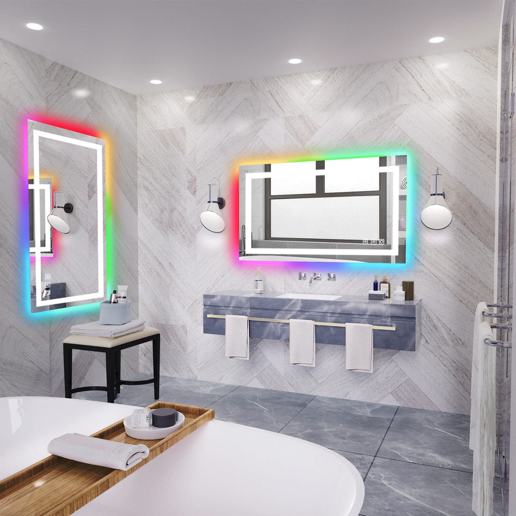 Miroir de salle de bain antibuée rétroéclairé RVB et à éclairage frontal LED