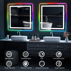 Miroir de salle de bain antibuée rétroéclairé RVB et à éclairage frontal LED