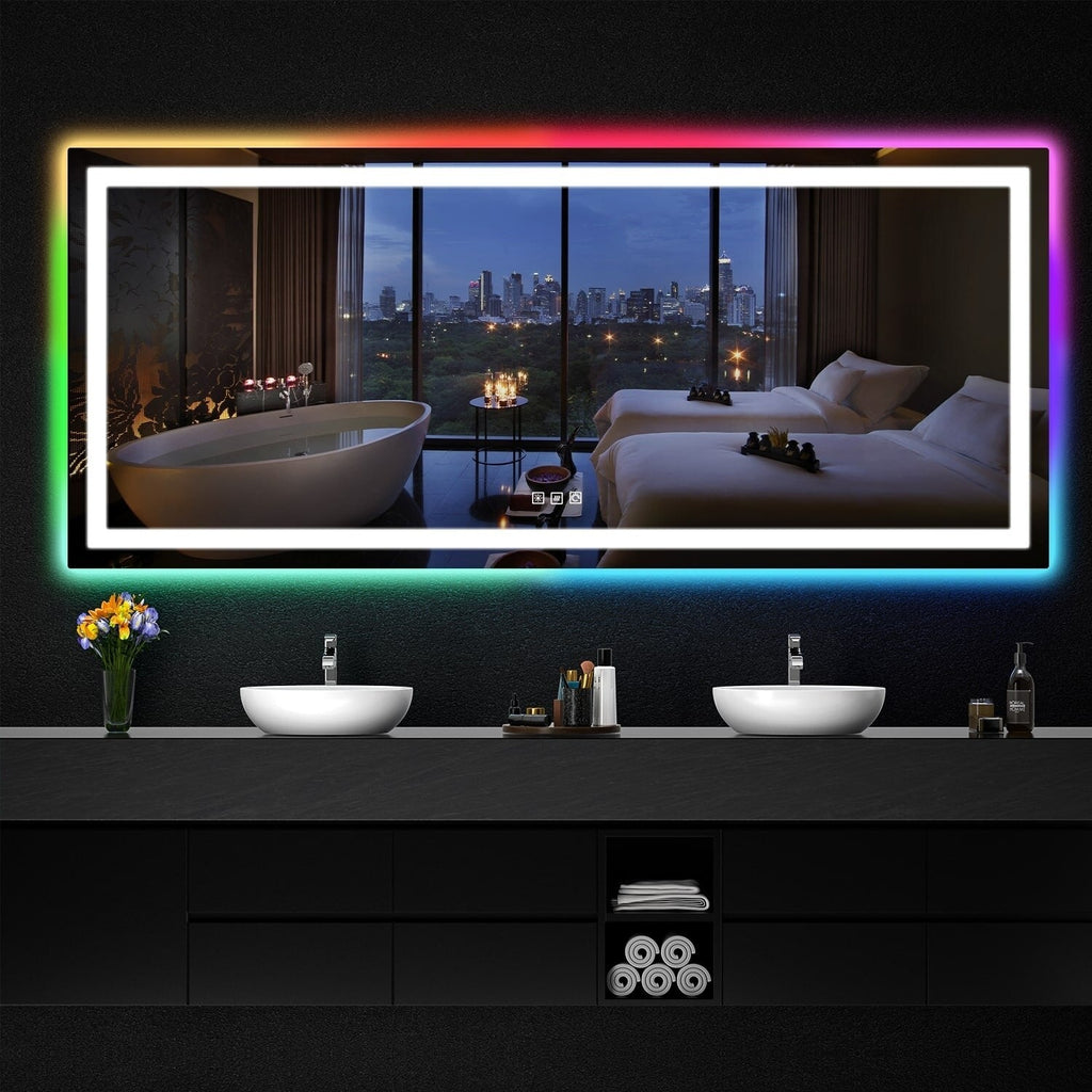 Miroir de salle de bain antibuée rétroéclairé RVB et à éclairage frontal LED