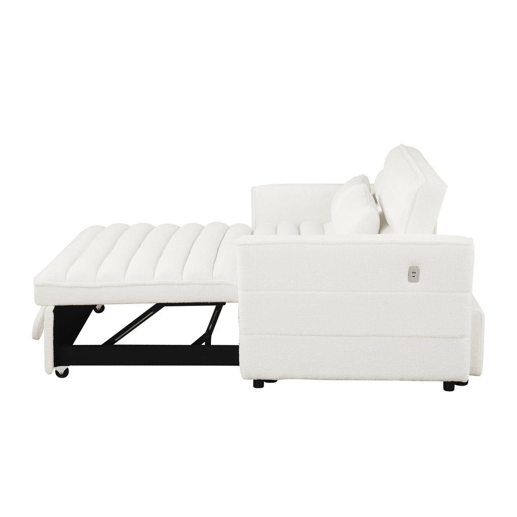 Canapé-lit convertible Boucle beige 55,12 pouces avec dossier réglable et 2 coussins de taille pour le salon