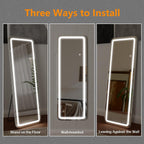 Miroir de sol avec éclairage LED, 64 x 21, miroir pleine longueur avec support, miroir suspendu, miroir mural, miroir intégral
