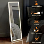 Miroir de sol avec éclairage LED, 64 x 21, miroir pleine longueur avec support, miroir suspendu, miroir mural, miroir intégral
