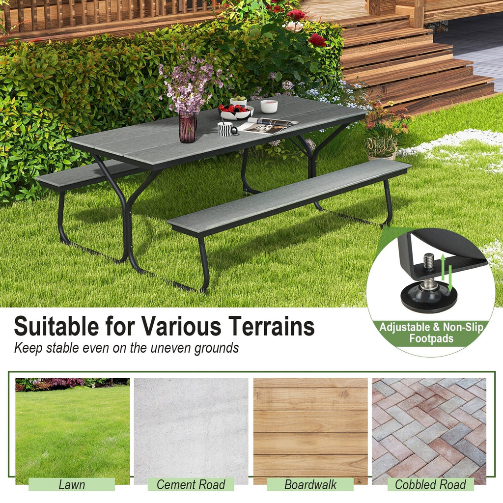 Ensemble table de pique-nique et banc Costway 6 pieds en PEHD robuste pour extérieur - Voir les détails