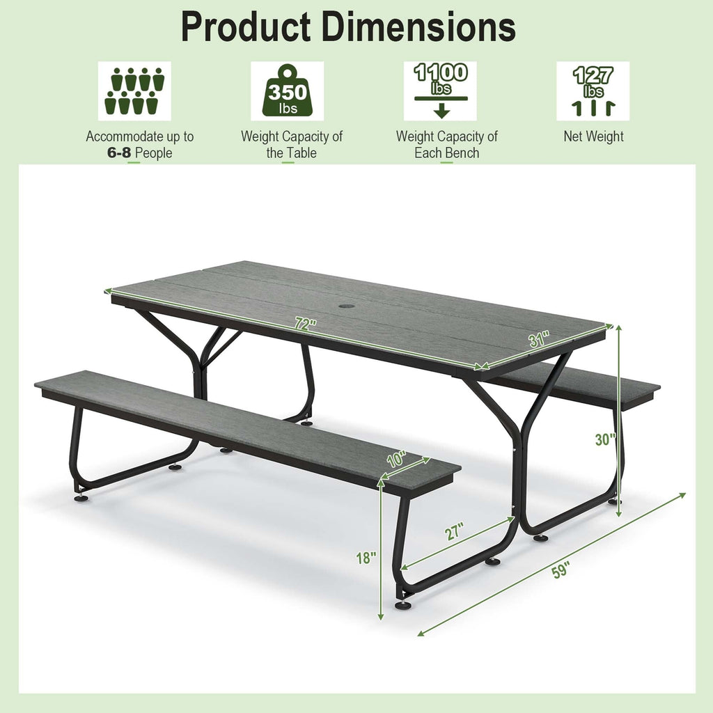 Ensemble table de pique-nique et banc Costway 6 pieds en PEHD robuste pour extérieur - Voir les détails