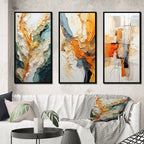 Lot de 3 œuvres d'art murales abstraites encadrées Designart orange et blanc, abstraction organique, pour décoration de salon