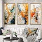 Lot de 3 œuvres d'art murales abstraites encadrées Designart orange et blanc, abstraction organique, pour décoration de salon