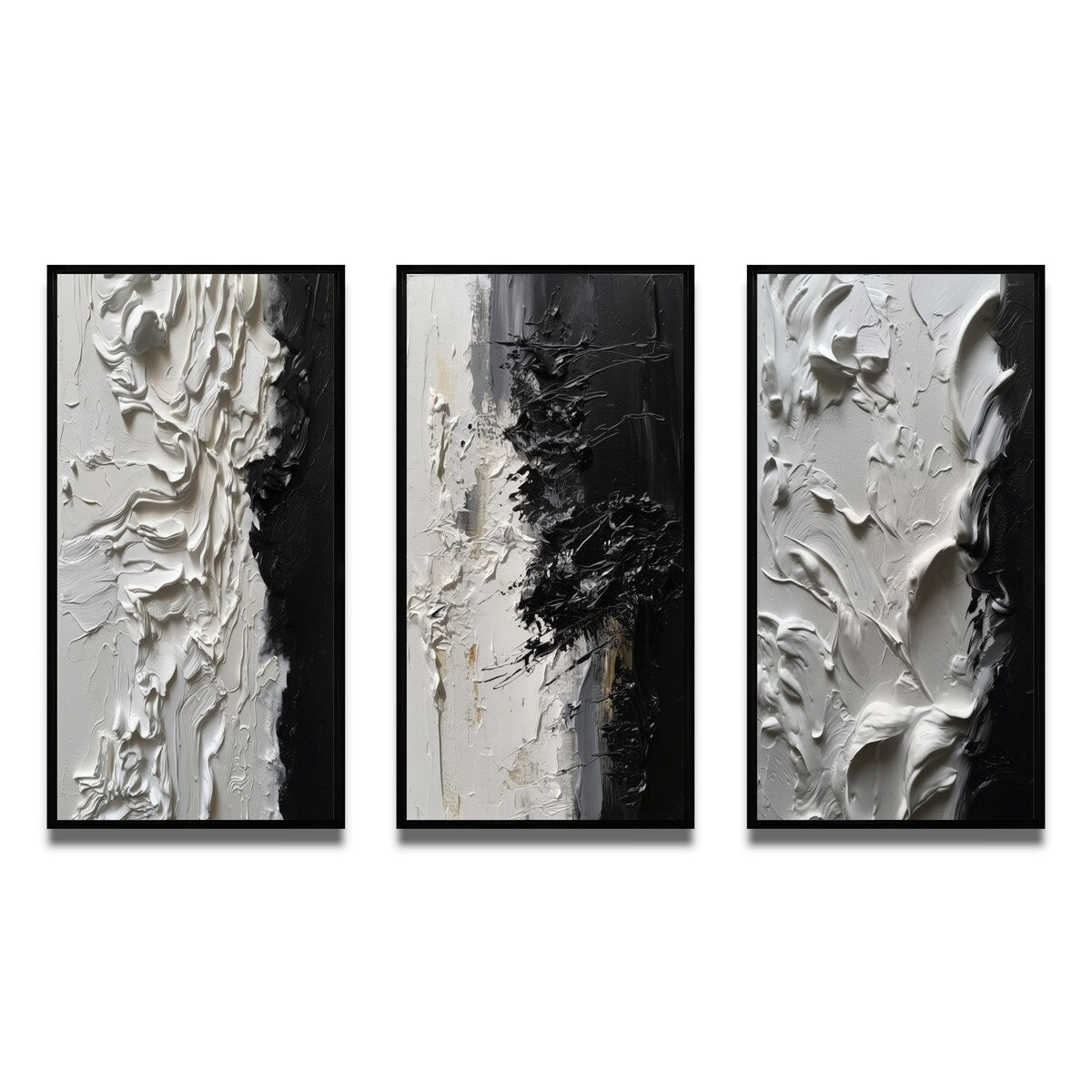 Designart Blanc et Noir Tranquility Unleashed III Abstrait Marbre Encadré Art Mural Ensemble De 3 Pour Décoration De Bureau