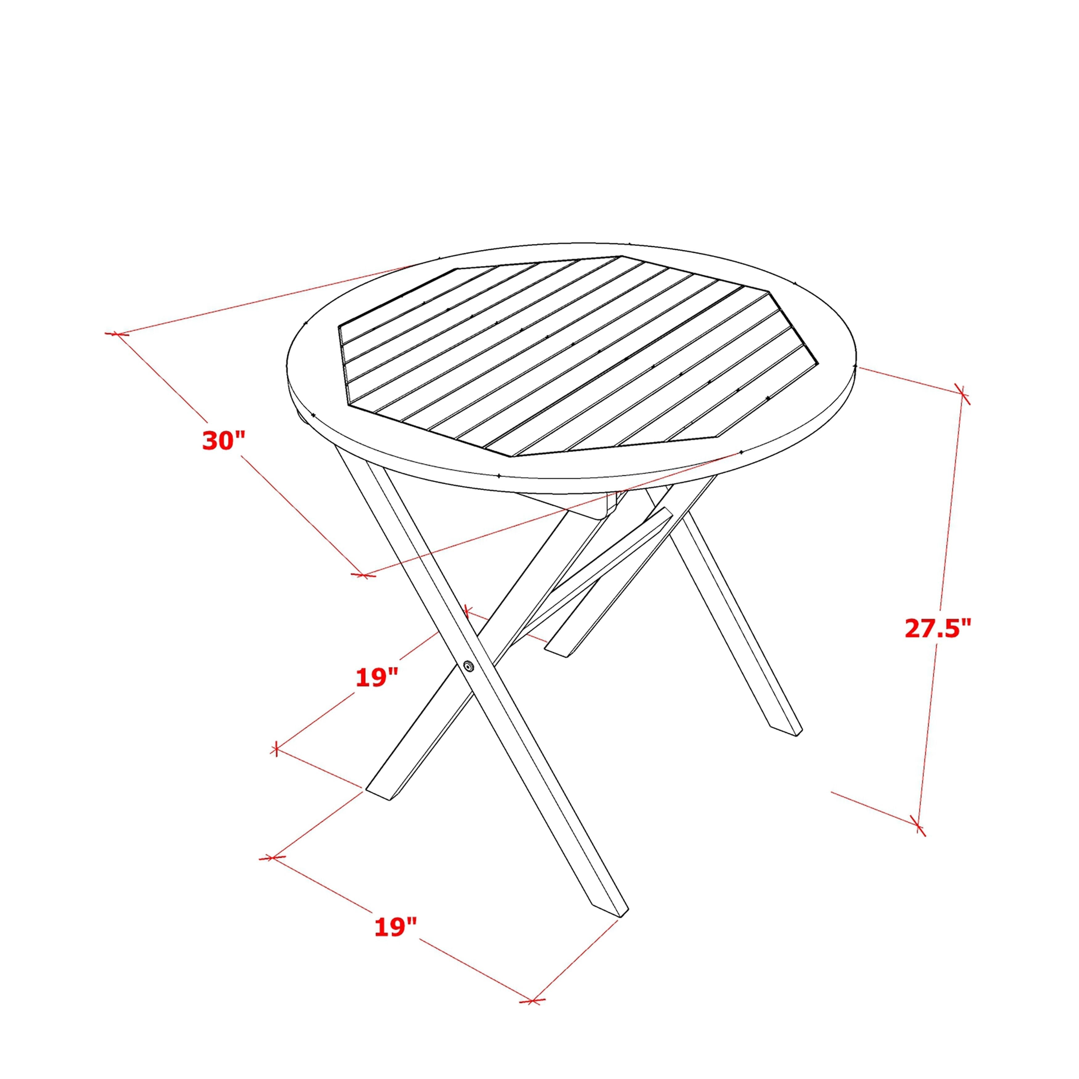 L'ensemble de bistrot de conversation d'extérieur East West Furniture comprend une table basse ronde en bois et 2 chaises pliantes, huile naturelle