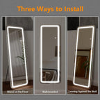 Miroir de sol avec éclairage LED, 64 x 21, miroir pleine longueur avec support, miroir suspendu, miroir mural, miroir intégral