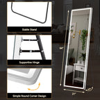 Miroir de sol avec éclairage LED, 64 x 21, miroir pleine longueur avec support, miroir suspendu, miroir mural, miroir intégral