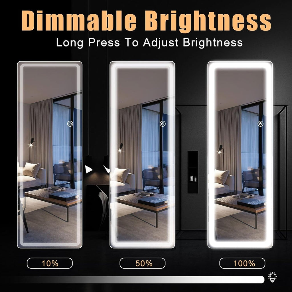 Miroir de sol avec éclairage LED, 64 x 21, miroir pleine longueur avec support, miroir suspendu, miroir mural, miroir intégral